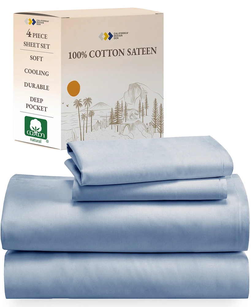 Soft 100% Cotton Sheets Set - Cooling Durable Sateen, Deep Pocket Queen