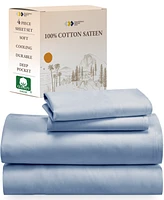 Soft 100% Cotton Sheets Set - Cooling Durable Sateen, Deep Pocket Queen