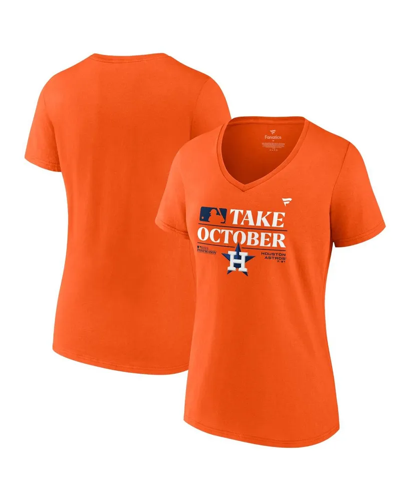 Women's Fanatics Orange Houston Astros 2023 Postseason Locker Room V-Neck T-shirt