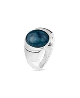 LuvMyJewelry Dark Blue Apatite Gemstone Sterling SIlver Men Signet Ring