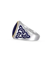 LuvMyJewelry Lapis Lazuli Gemstone Sterling Silver Men Signet Ring with Enamel