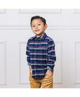 Hope & Henry Boys Long Sleeve Flannel Button Down Shirt with Double Flap Pockets