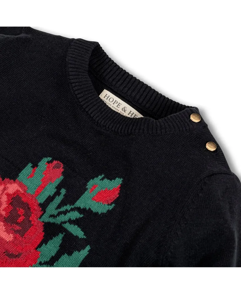 Hope & Henry Girls Long Sleeve Rose Intarsia Sweater