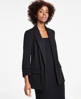 Bar Iii Women's Notch-Lapel Ruched-Sleeve Open-Front Blazer, Created for Macy's