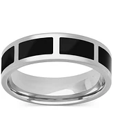 Men's Polished Black Ceramic Segmented Band Sterling Silver