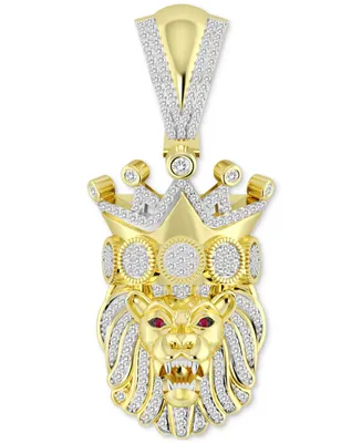 Men's Diamond (1/2 ct. t.w.) & Ruby Accent Lion King Pendant in 14k Gold-Plated Sterling Silver