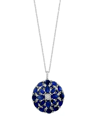 Effy Sapphire (8-1/3 ct. t.w.) & Diamond (3/8 ct. t.w.) Cluster 18" Pendant Necklace in 14k White Gold