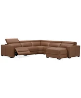 Nevio 124" 5-Pc. Leather Sectional with 1 Power Recliner, Headrests and Chaise, Created For Macy's