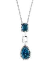 Effy London Blue Topaz Double Drop 18" Pendant Necklace (5 ct. t.w) in Sterling Silver