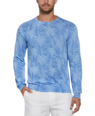 Cubavera Men's Palm Print Crewneck Jacquard Sweater