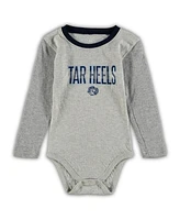 Infant Boys and Girls Wes & Willy Heathered Gray, Navy North Carolina Tar Heels Jie Long Sleeve Bodysuit Pants Set