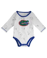 Newborn and Infant Boys Girls Royal, White Florida Gators Dream Team Raglan Long Sleeve Bodysuit Hat Pants Set