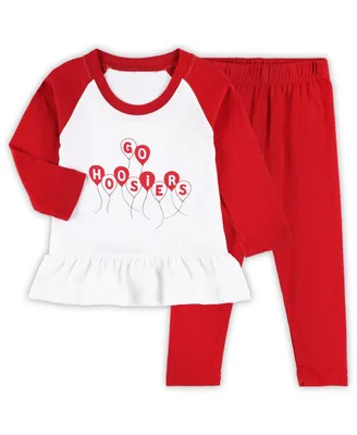Girls Infant Wes & Willy Crimson, White Indiana Hoosiers Balloon Raglan 3/4-Sleeve T-shirt and Leggings Set