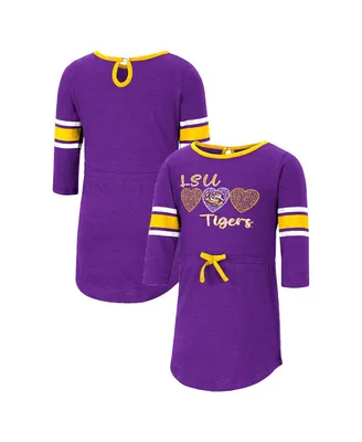 Girls Toddler Colosseum Heathered Purple Distressed Lsu Tigers Poppin Sleeve Stripe Dress