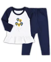 Girls Infant Wes & Willy White, Navy West Virginia Mountaineers Balloon Raglan 3/4-Sleeve T-shirt and Leggings Set