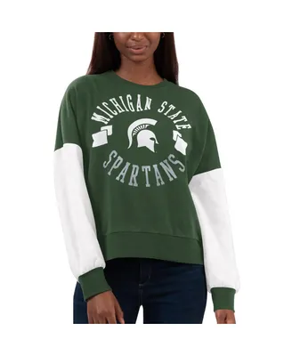 Women's G-iii 4Her by Carl Banks Green, White Michigan State Spartans Team Pride Colorblock Pullover Sweatshirt