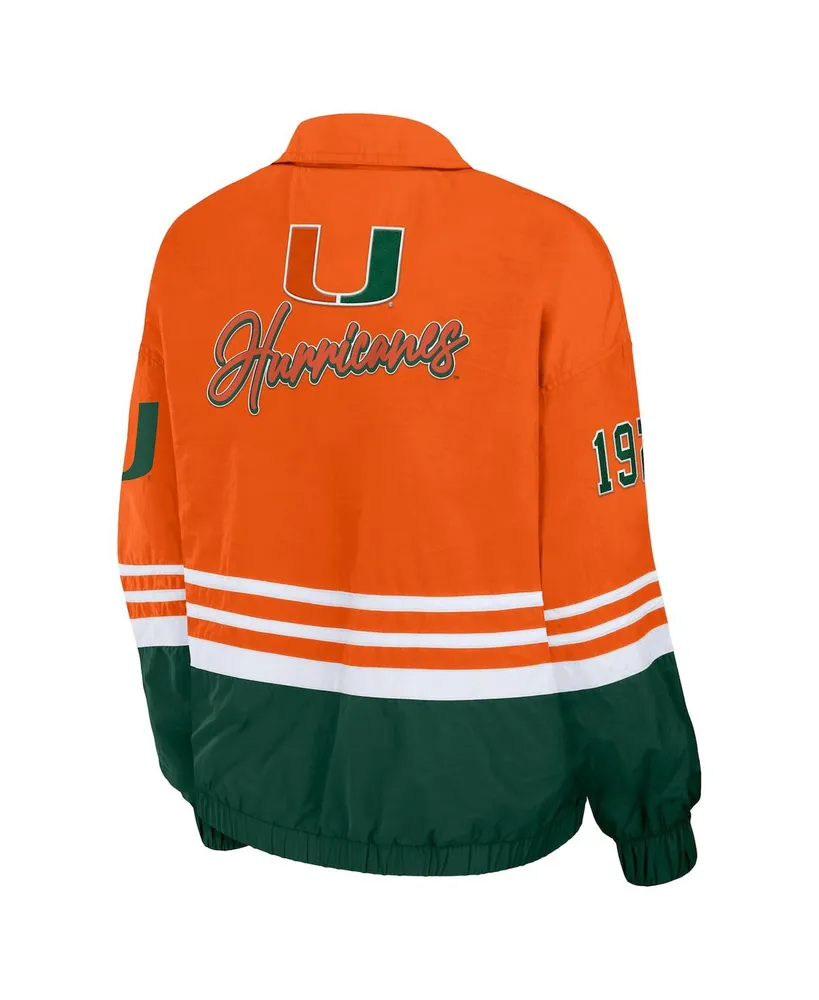 Women's Wear by Erin Andrews Orange Distressed Miami Hurricanes Vintage-Like Throwback Windbreaker Full-Zip Jacket