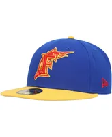 Men's New Era Royal, Yellow Distressed Florida Marlins Cooperstown Collection Empire 59FIFTY Fitted Hat