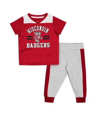 Infant Boys and Girls Colosseum Red, Heather Gray Wisconsin Badgers Ka-Boot-It Jersey Pants Set