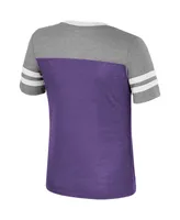 Big Girls Colosseum Purple, Heather Gray Kansas State Wildcats Summer Striped V-Neck T-shirt