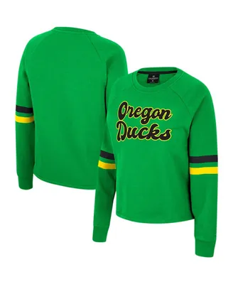 Women's Colosseum Green Oregon Ducks Talent Competition Raglan Pullover Sweatshirt