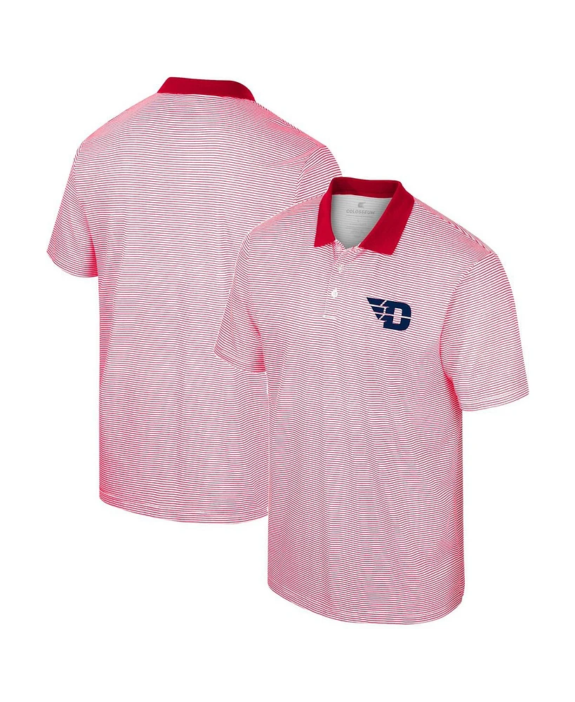 Men's Colosseum White, Red Dayton Flyers Print Stripe Polo Shirt