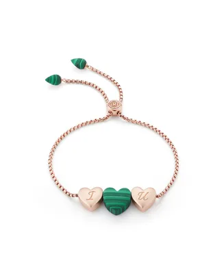 LuvMyJewelry Luv Me Love Heart Malachite Gemstone Rose gold Plated Silver Adjustable Bracelet