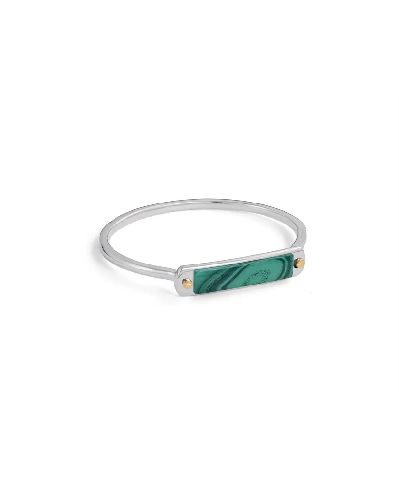 LuvMyJewelry Small Id Design Malachite Gemstone Sterling Silver Men Cuff Bracelet