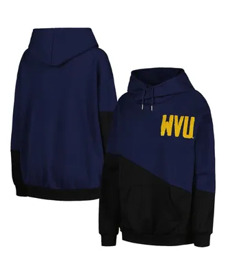 Women's Gameday Couture Navy, Black West Virginia Mountaineers Matchmaker Diagonal Cowl Pullover Hoodie