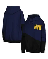 Women's Gameday Couture Navy, Black West Virginia Mountaineers Matchmaker Diagonal Cowl Pullover Hoodie