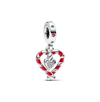 Pandora Cubic Zirconia Double Candy Cane Heart Christmas Dangle Charm