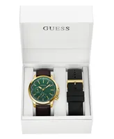 Guess Men's Multi-Function Brown Genuine Leather Watch 44mm Gift Set