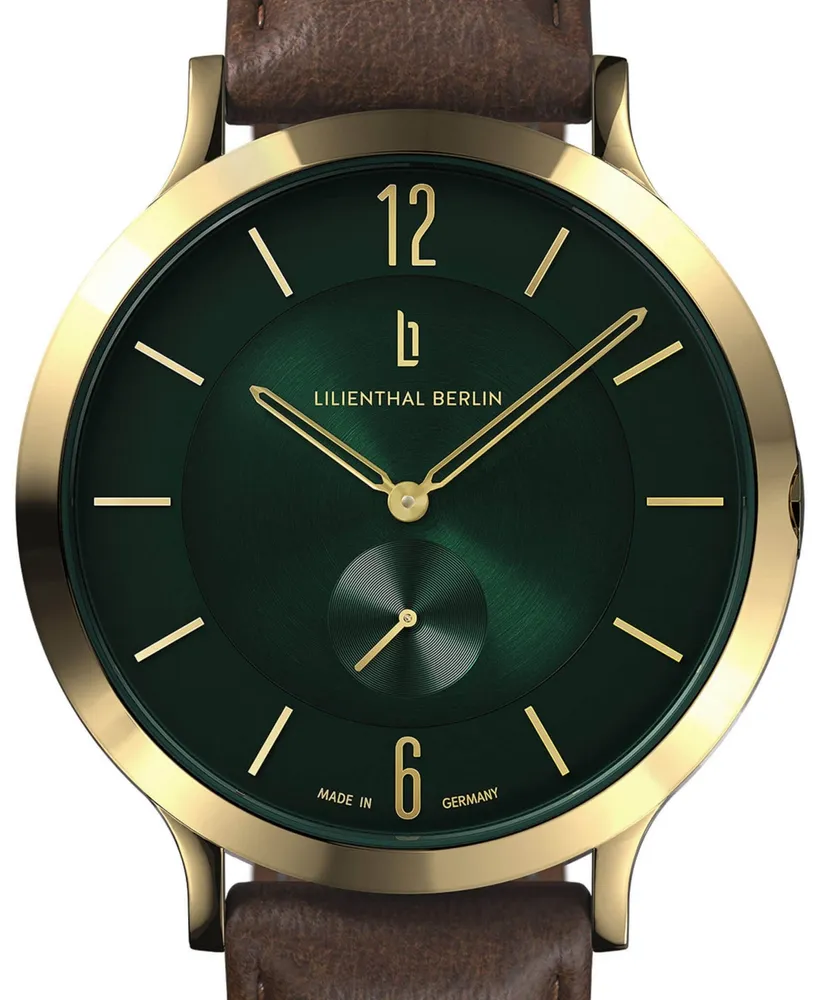 Lilienthal Berlin Men's The Classic Gold Green Brown Leather Watch 42mm