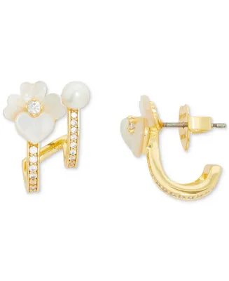 Kate Spade New York Gold-Tone Small Pave & Mother-of-Pearl Pansy Double-Row Huggie Hoop Earrings, 0.66"