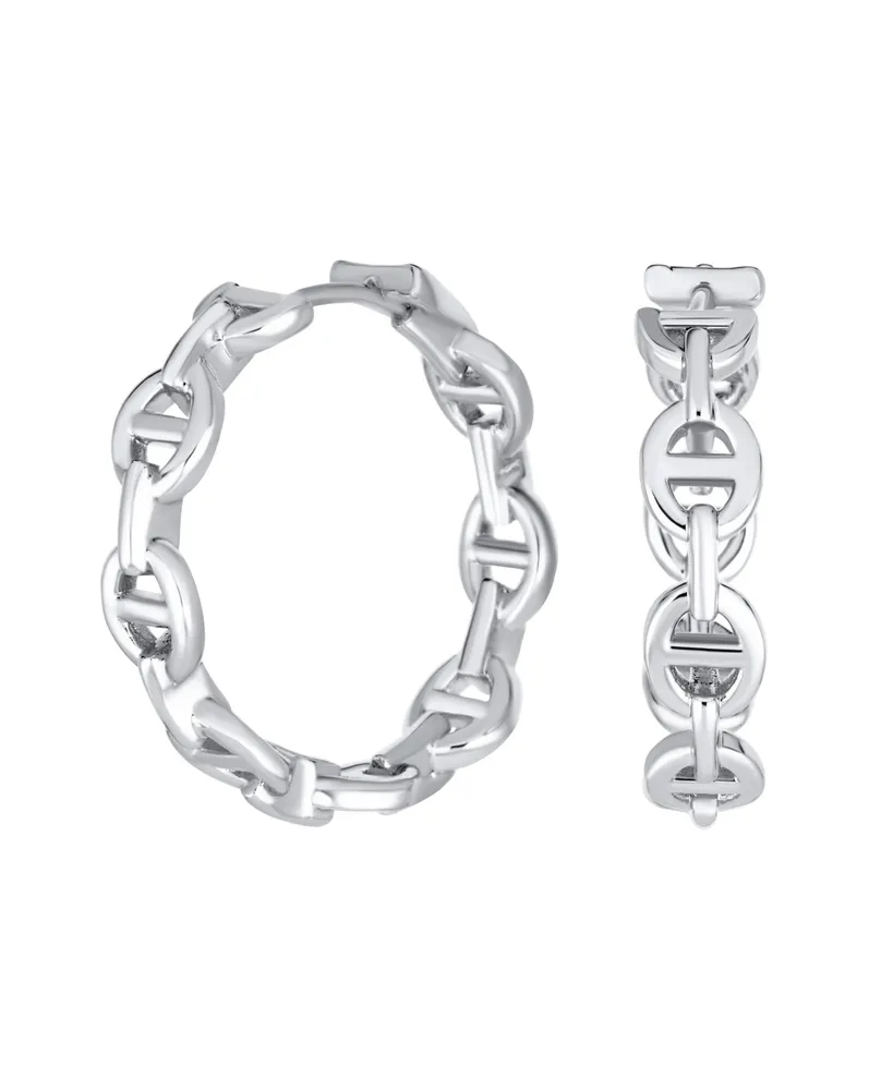 Bling Jewelry Classic Round Paper Clip Link Open Anchor Puff Mariner Chain Link Hoop Earrings Silver Gold Plated 1.25 Inch