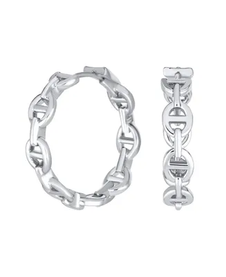 Classic Round Paper Clip Link Open Anchor Puff Mariner Chain Link Hoop Earrings Women 1.25 Inch