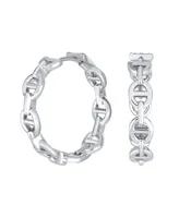 Bling Jewelry Classic Round Paper Clip Link Open Anchor Puff Mariner Chain Link Hoop Earrings Silver Gold Plated 1.25 Inch