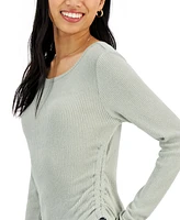 Hippie Rose Juniors' Soft Ribbed Side-Ruched Long-Sleeve Top