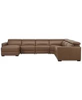 Nevio 157" 6-Pc. Leather Sectional with 1 Power Recliner, Headrests and Chaise, Created For Macy's