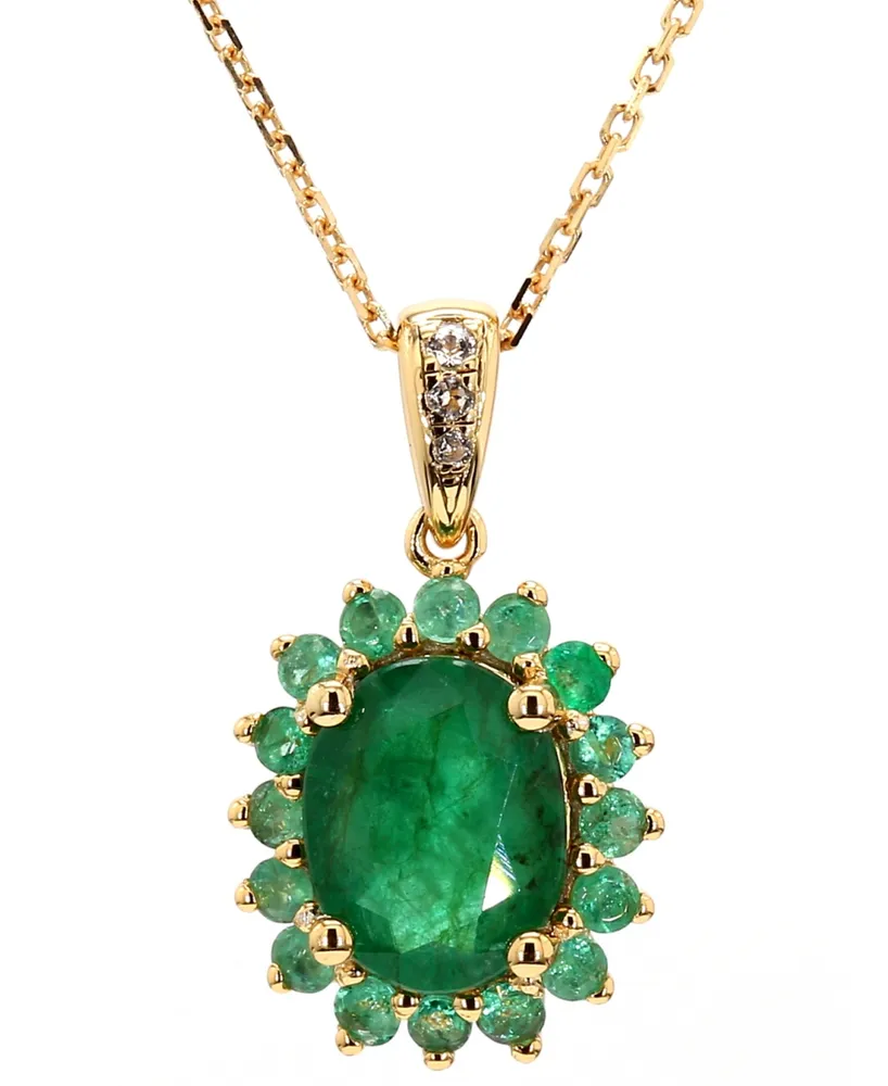 Emerald (3-5/8 ct. t.w.) & White Topaz (1/20 Halo 18" Pendant Necklace Gold-Plated Sterling Silver (Also Ruby/Pink Sapphire)