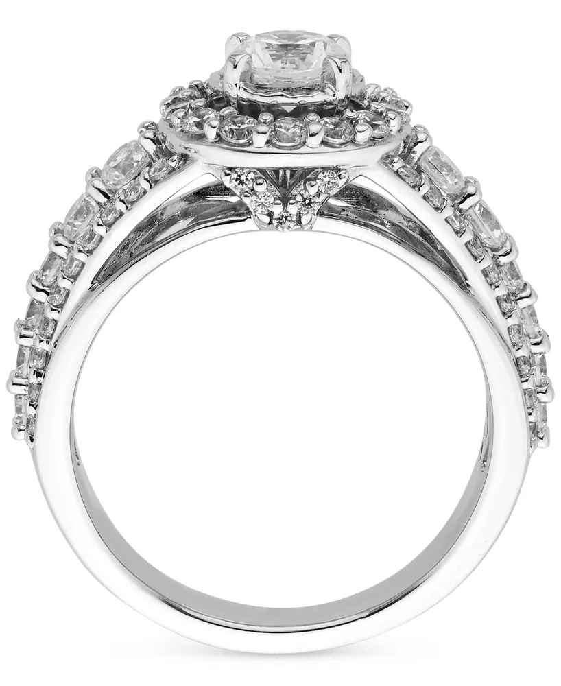 Diamond Halo Triple Row Engagement Ring (1-5/8 ct. t.w.) in 14k White Gold