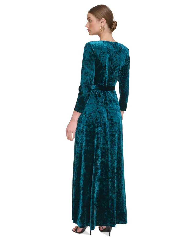 Dkny Women's Crushed-Velvet Belted Faux-Wrap Gown