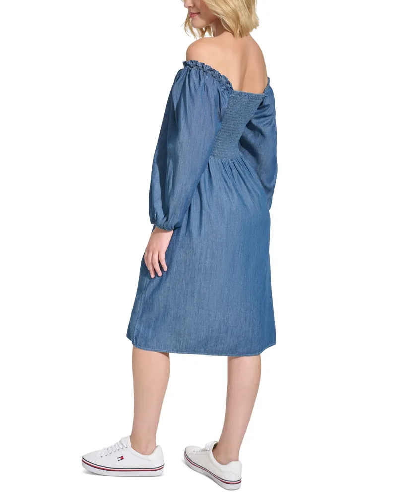 Tommy Hilfiger Women's Chambray Smocked Midi Dress