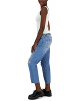 Vanilla Star Juniors' Elastic-Waist Cropped Straight-Leg Jeans