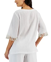 Jm Collection Petite Cotton Dolman-Sleeve Top