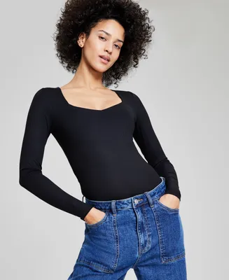 And Now This Women's Double-Layered Ribbed Sweetheart-Neck Bodysuit, Created for Macy's