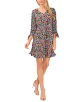 CeCe Women's Floral-Print Tie-Sleeve Flowy Dress