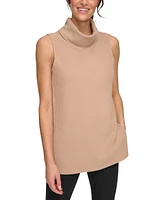Andrew Marc Sport Women's Brushed Rib Sleeveless Turtleneck Tunic with Side Vents Top