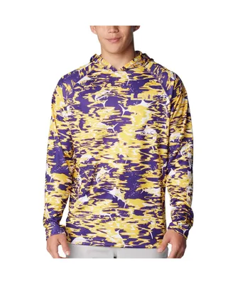 Men's Columbia Purple Lsu Tigers Pfg Terminal Tackle Omni-Shade Rippled Long Sleeve Hooded T-shirt