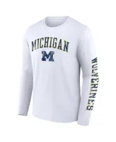 Men's Fanatics White Michigan Wolverines Distressed Arch Over Logo Long Sleeve T-shirt